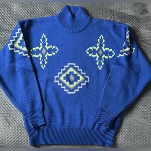 Obermeyer Vintage Ski Sweater Blue & Neon Green Size Medium